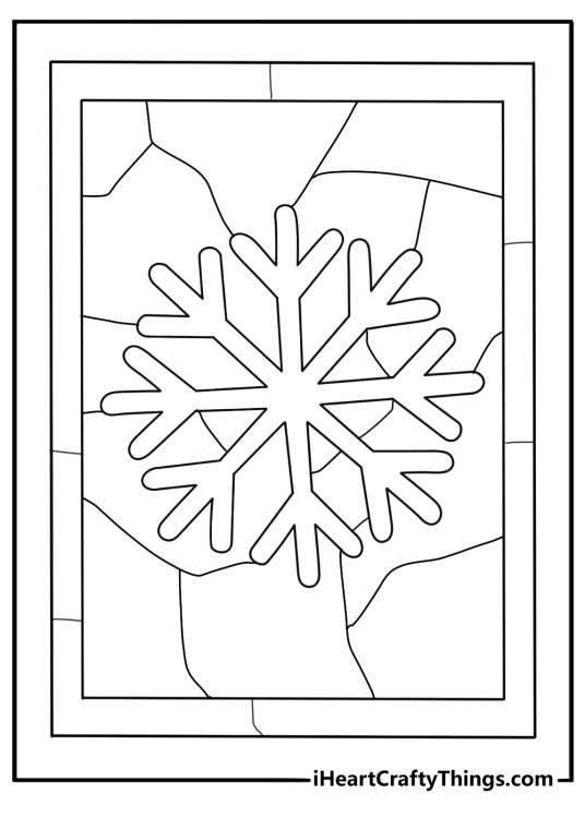stained glass snowflake design coloring page for kids