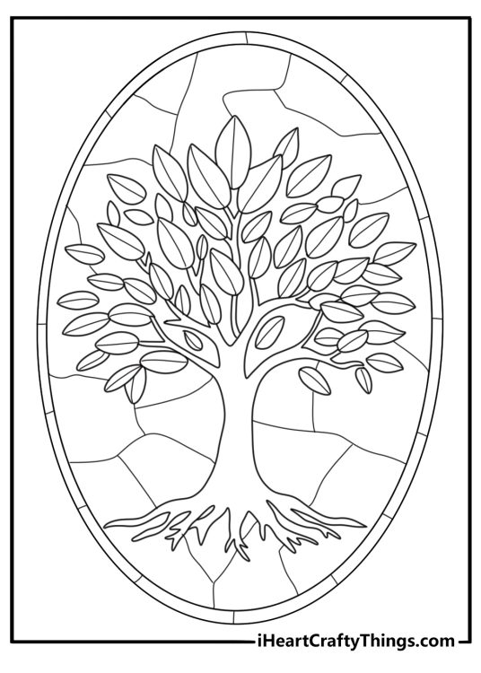stained glass tree of life detailed coloring sheet