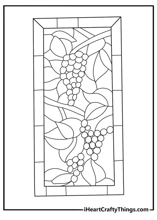 stained glass window with grapes and vine design coloring sheet