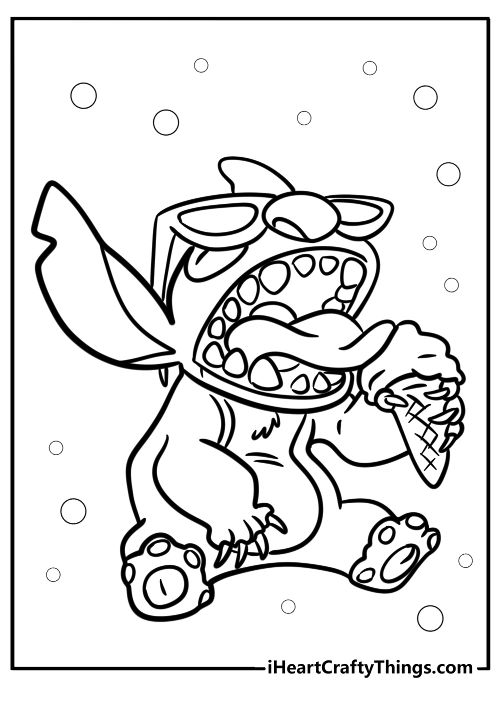 Stitch eating ice cream coloring sheet for kids