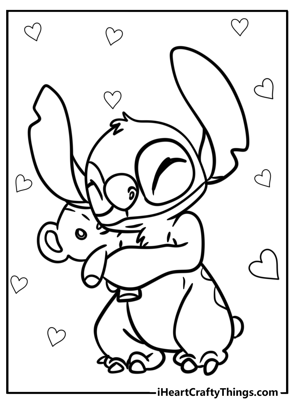 Stitch hugging a teddy bear fun coloring sheet