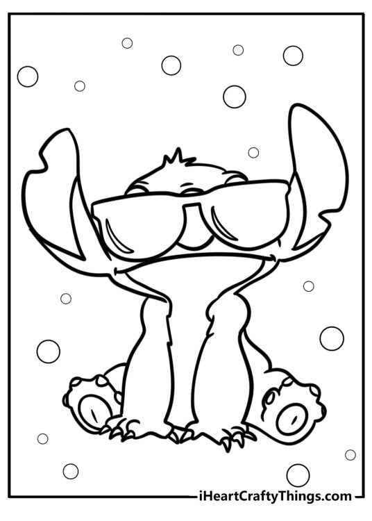 Lilo and Stitch-themed drawing depicting Stitch wearing sunglasses with lots of circles behind him