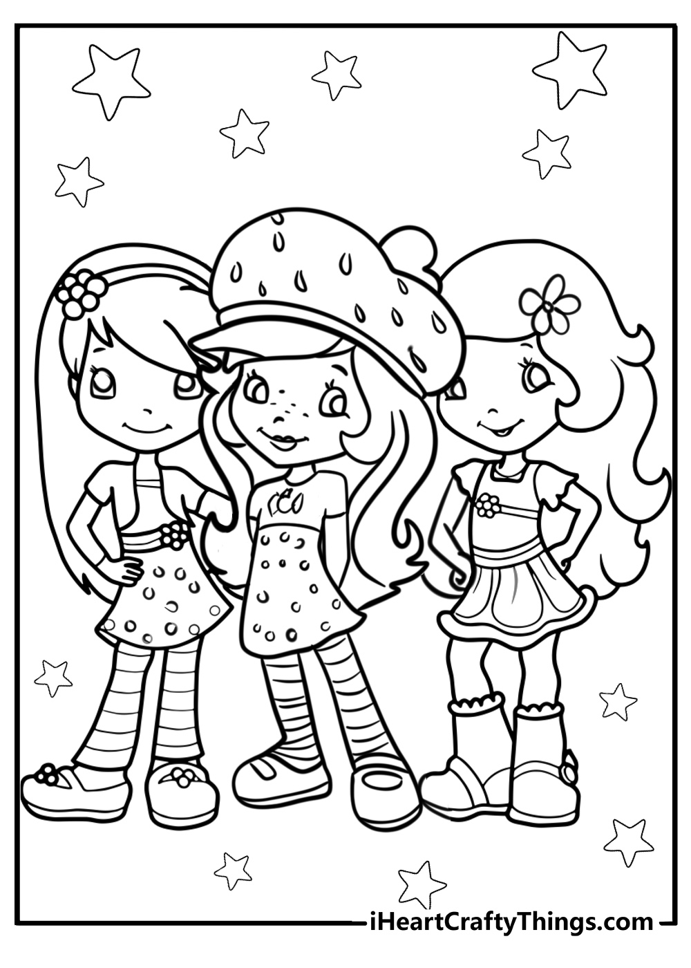 Strawberry shortcake coloring page with orange blossom and crepe