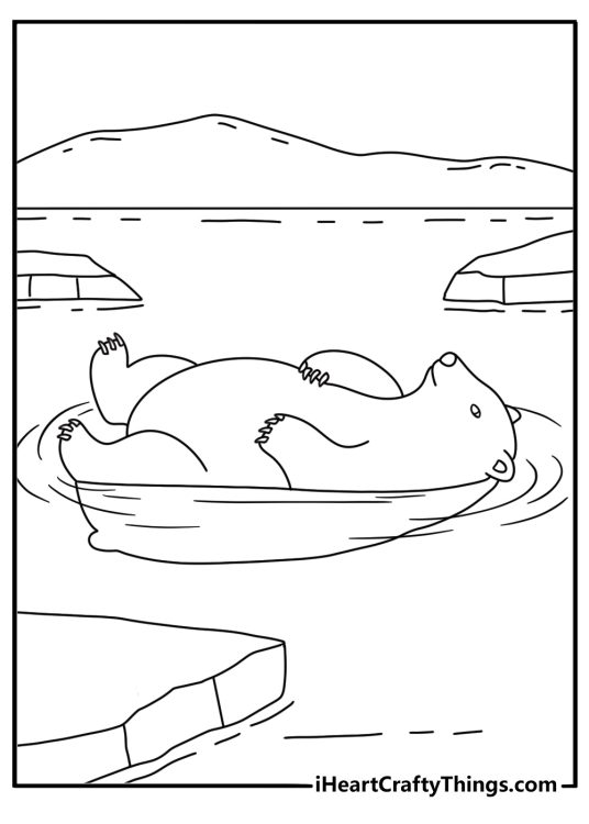 swimming between floating ice floes makes this polar bear coloring sheet