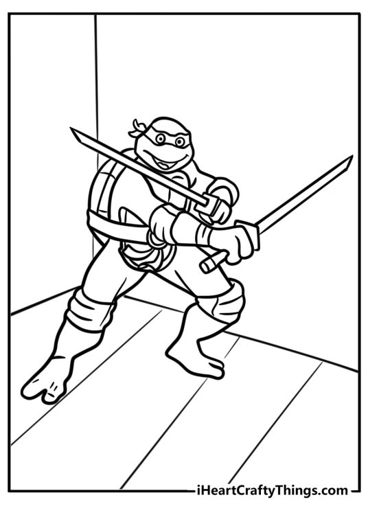 Free Ninja Turtles picture for children presenting Leonardo posing with his swords