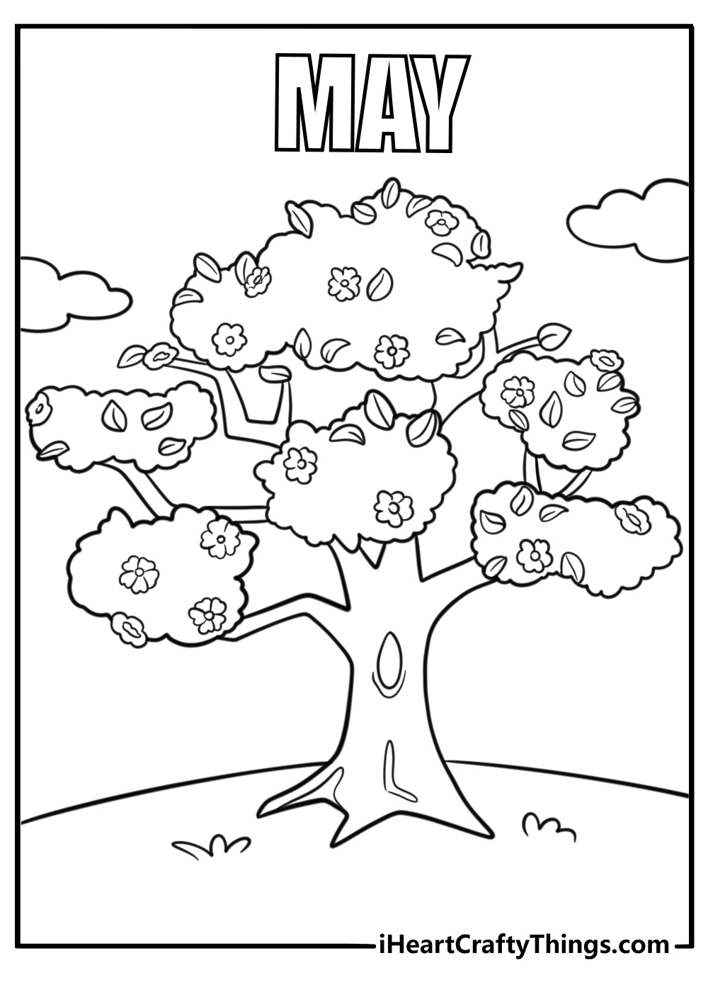Tree full of spring leaves May coloring sheet
