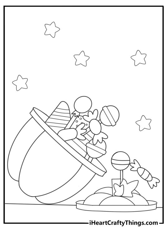 trick or treat candy spilling out of pumpkin basket coloring sheet