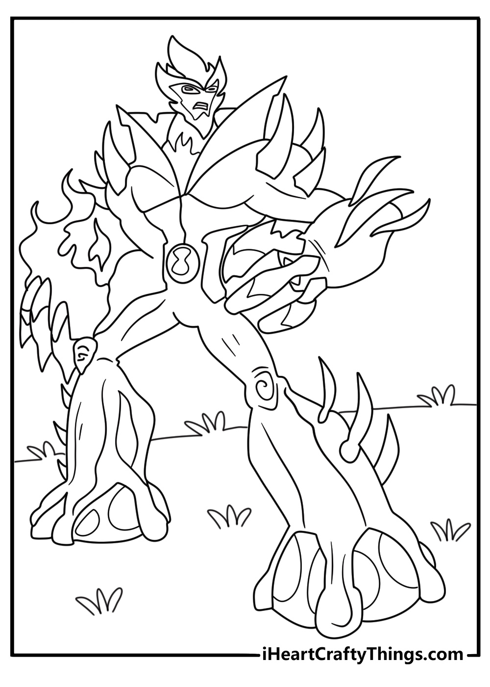 ultimate ben 10 coloring page with Swampfire growing vines from his hands