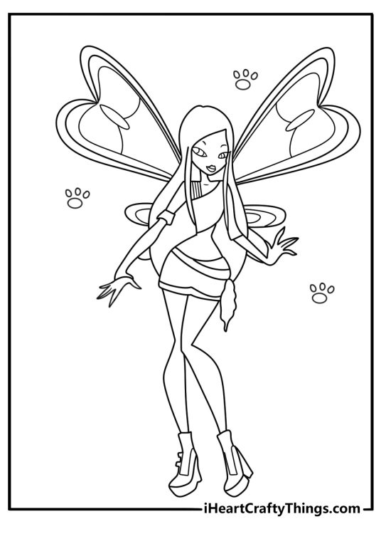 winx coloring pages roxy featuring the fairy of animals with paw print magic