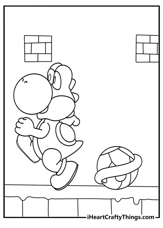 A Koopa shell rolls toward Yoshi in this game coloring printable
