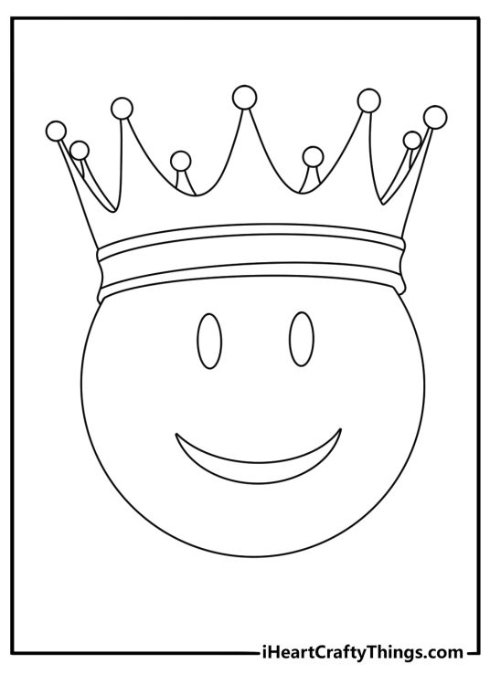 A crown symbol sits above bold emoji faces in this detailed page