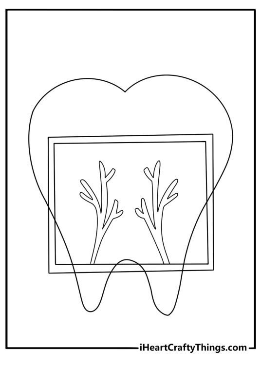 A dental X ray fills this simple tooth coloring page