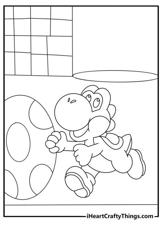 A giant egg follows Yoshi through an underground tunnel in this coloring sheet