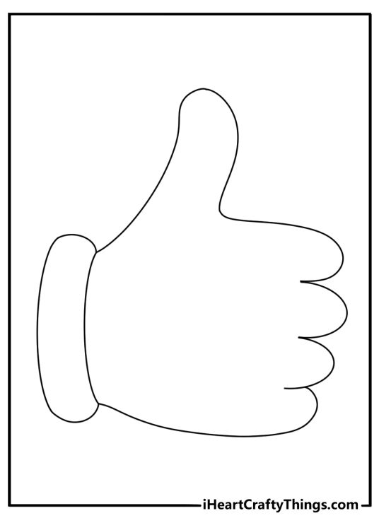 A simple coloring page displays a thumbs up hand