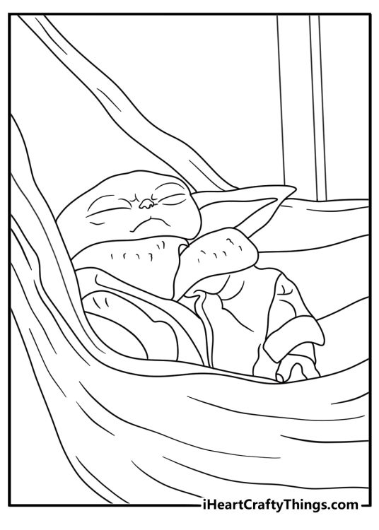 A tiny hammock inside the Razor Crest makes an easy Baby Yoda coloring page
