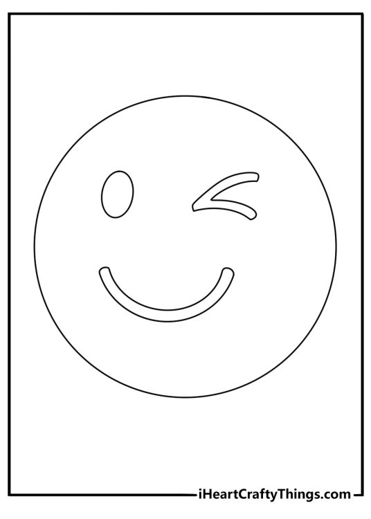 A winking face fills this simple emoji coloring page