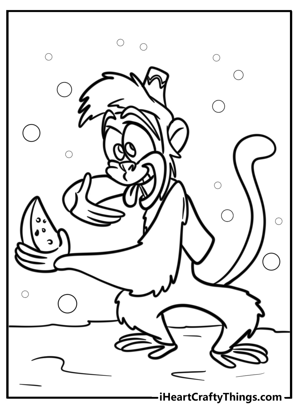 Abu holding a piece of fruit coloring page for kids