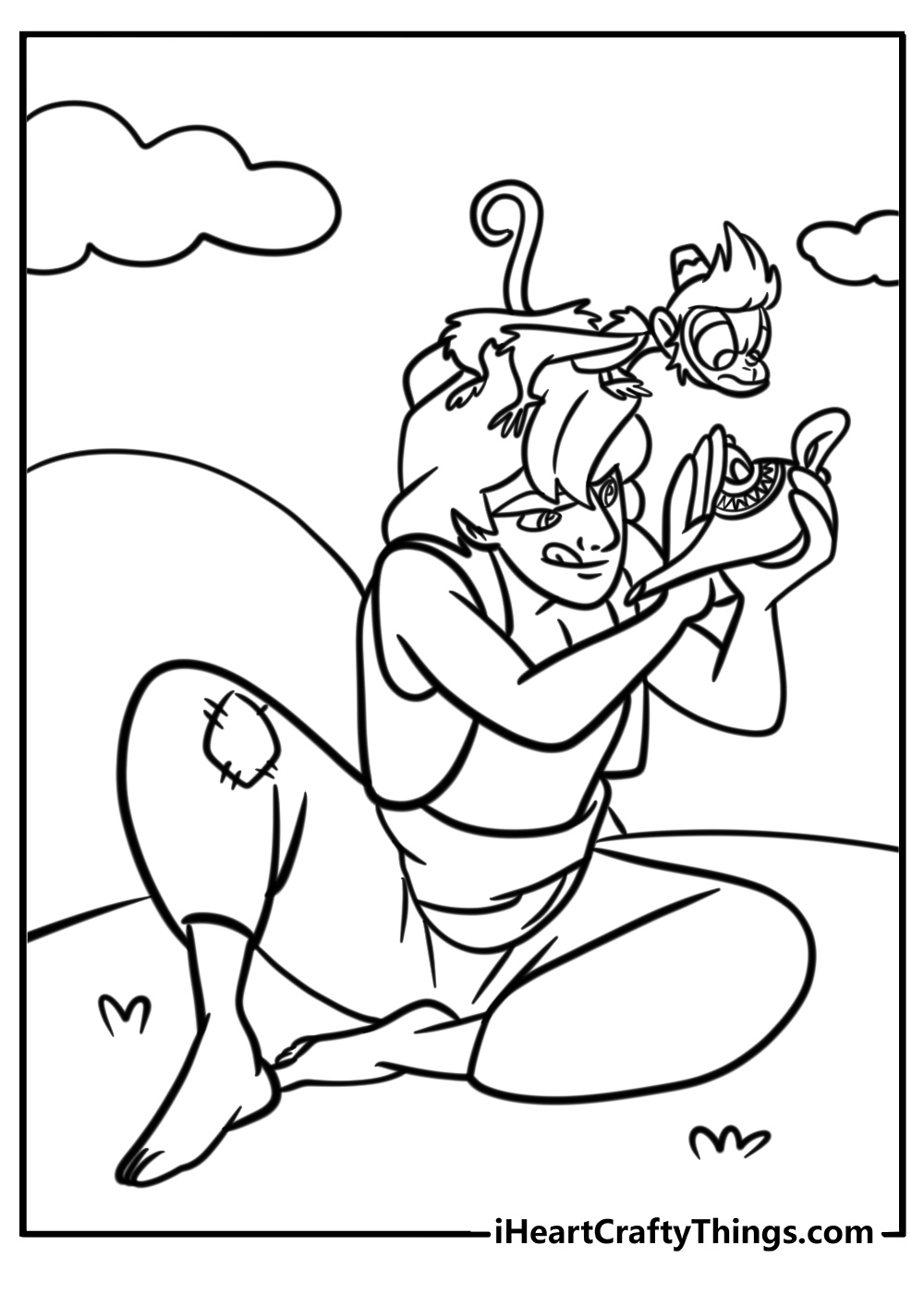 Aladdin and Abu on an adventure printable coloring sheet