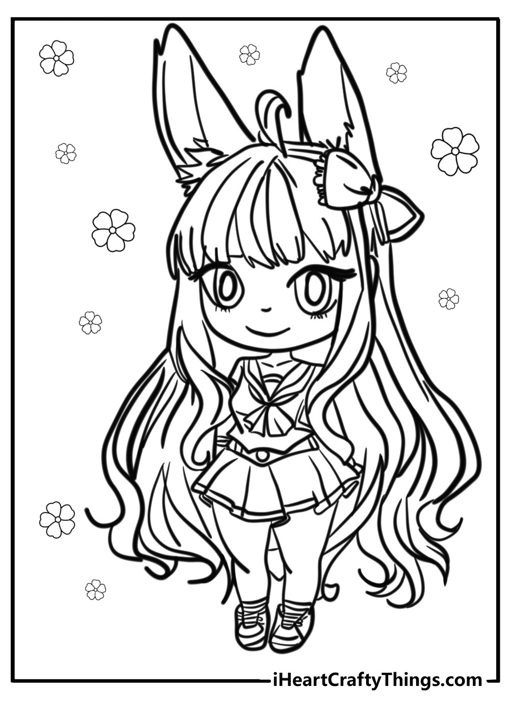 Anime style Gacha Life girl with a bow coloring page