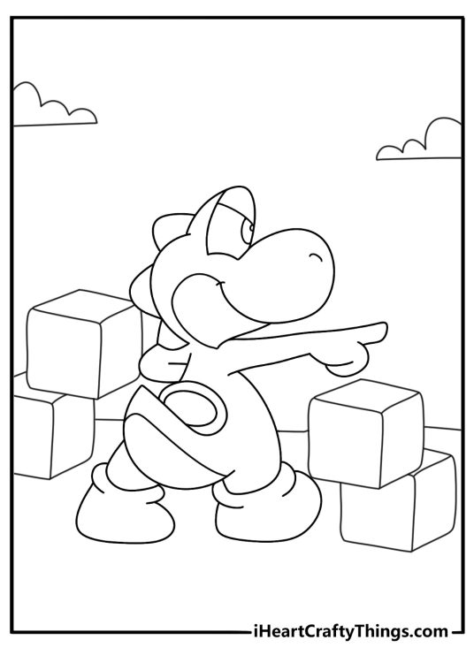 Asnowy level surrounds Yoshi beside an ice block
