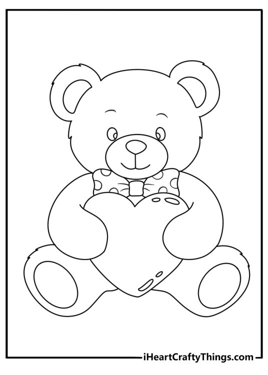 Black and white poster for children featuring patched Teddy Bear with a bow and a heart