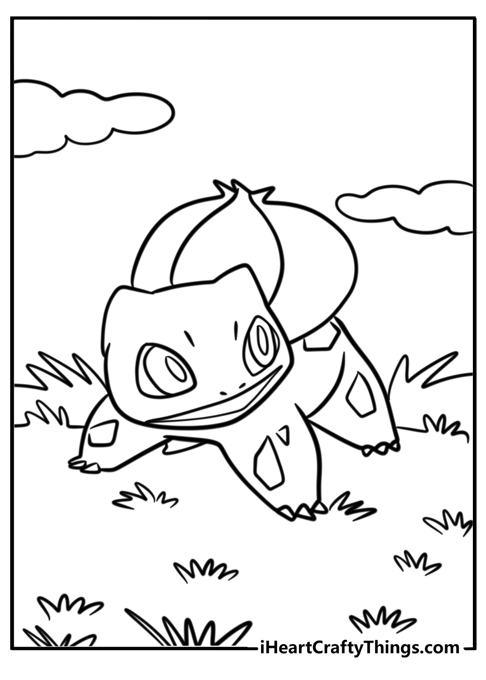 Bulbasaur in a grassy field free Pokemon coloring page