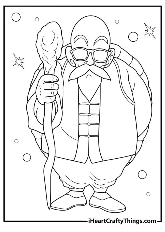 Cartoon style Dragon Ball coloring sheet of Master Roshi