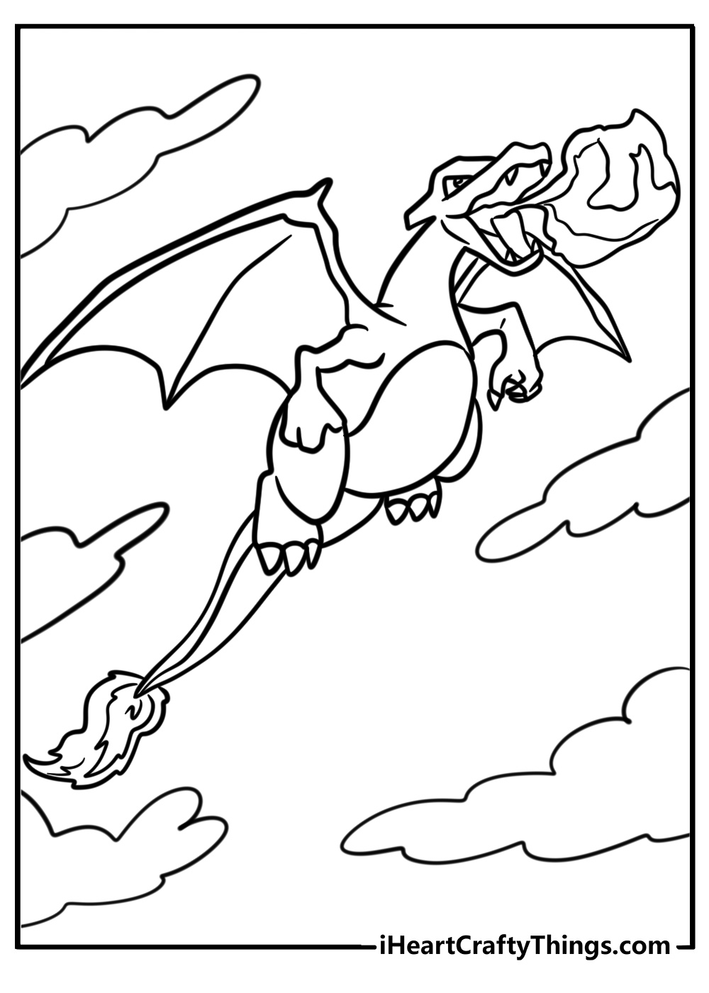 Charizard flying and breathing fire coloring page