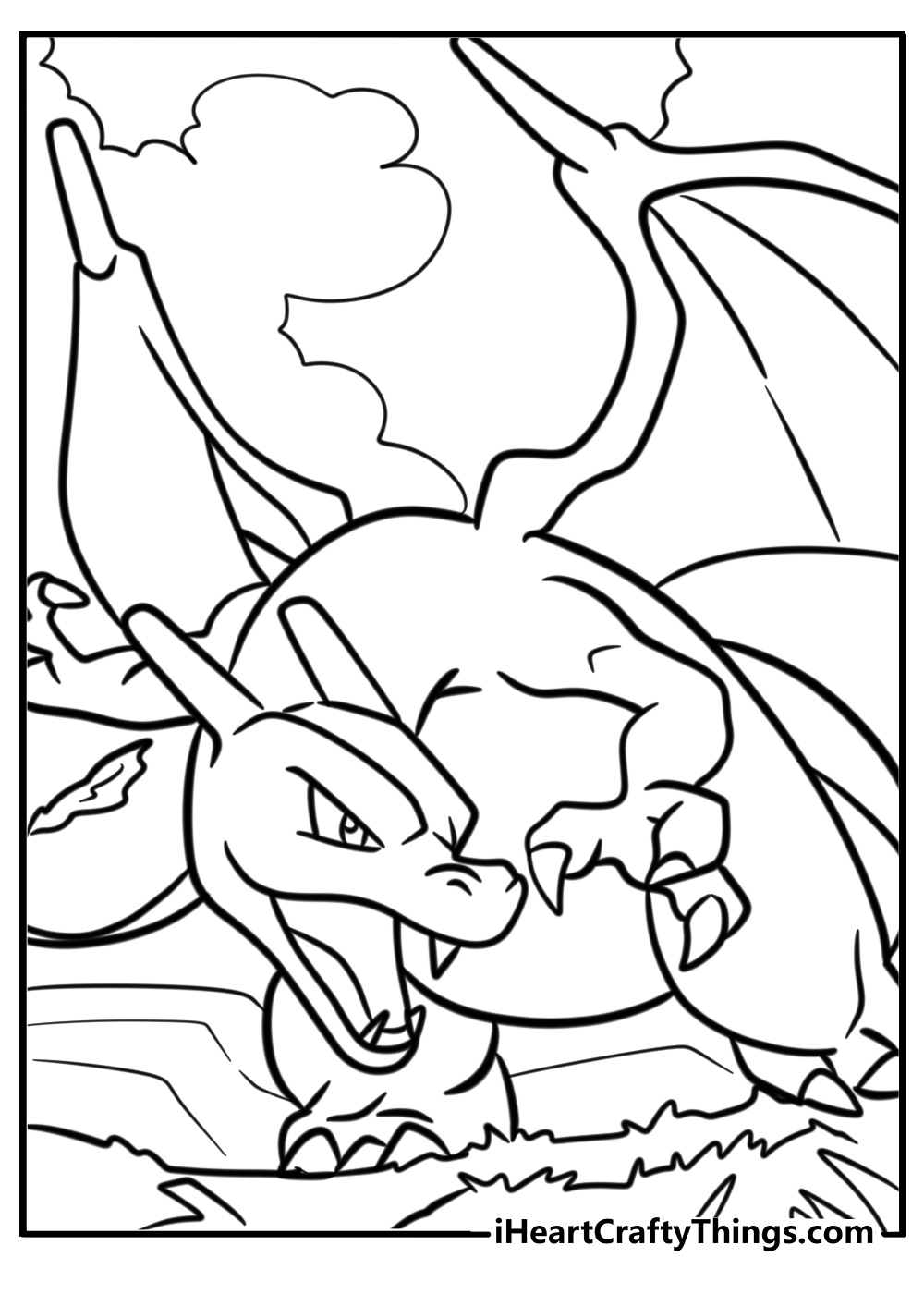 Charizard roaring in battle fun coloring sheet