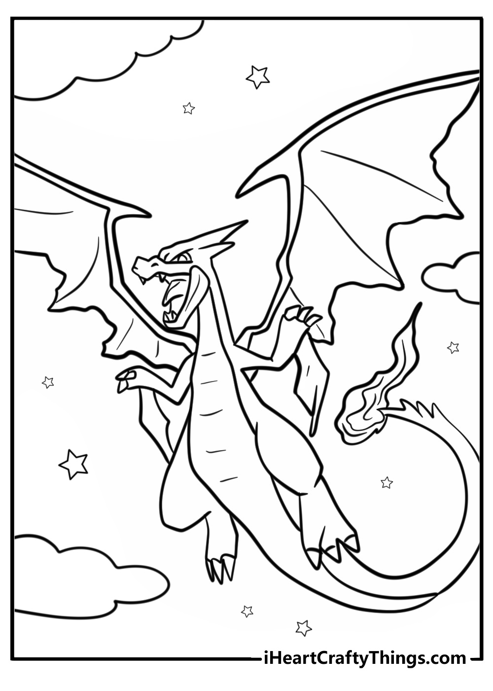 Charizard with open wings coloring page for kids