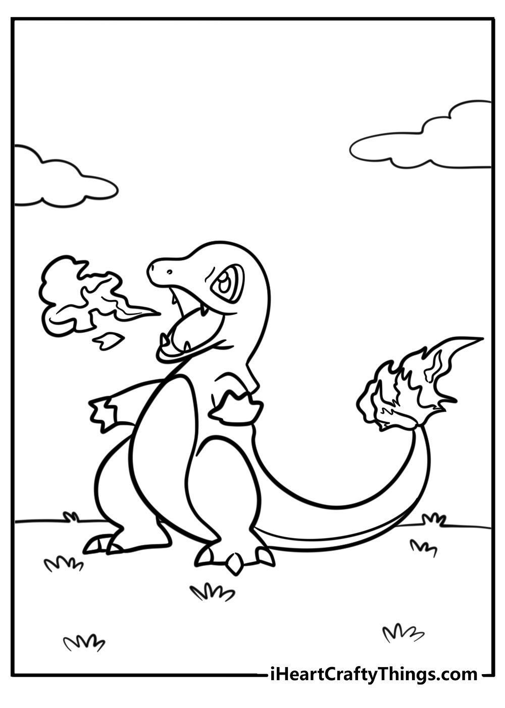 Charmander breathing fire fun Pokemon coloring sheet