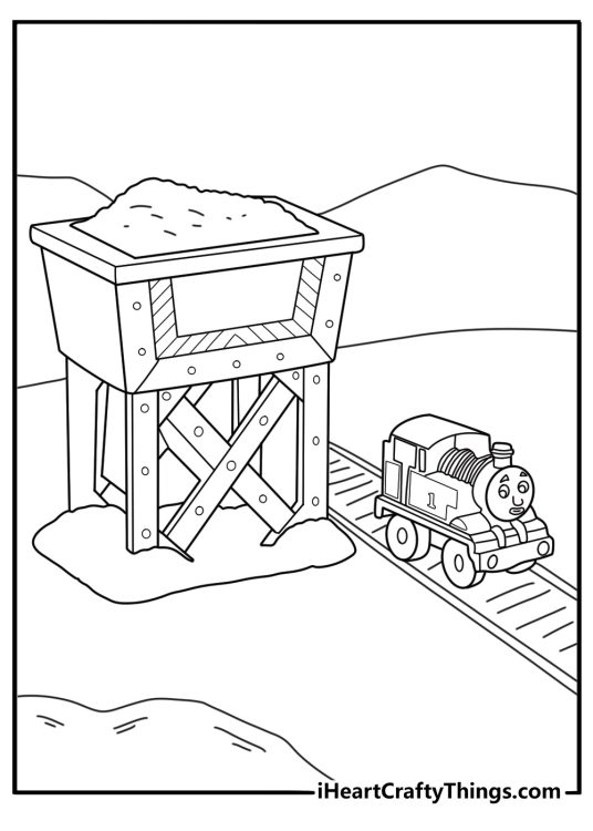 Coal hopper loading a tender under the chute simple printable coloring page