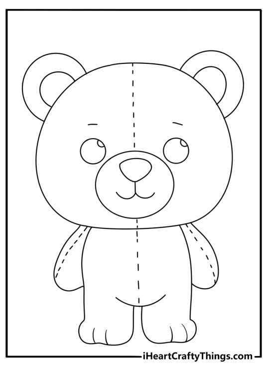 Coloring picture for pre schoolers featuring happy Teddy Bear with round black eyes