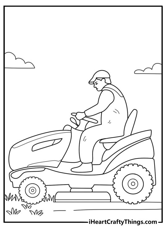 Compact garden tractor cutting grass simple coloring sheet for kids