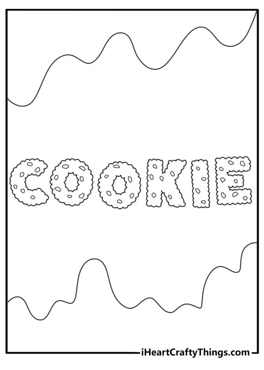 Cookie coloring page for kids with alphabet cookies spelling the word cookie