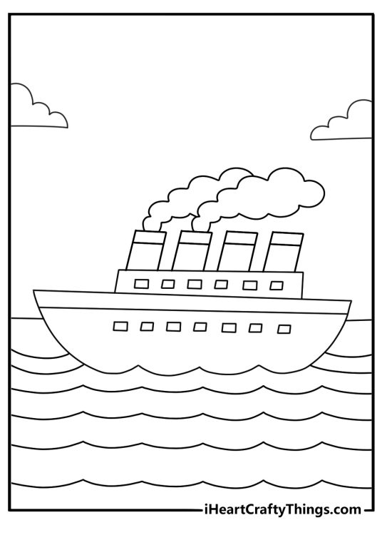 Cute simplified Titanic for kids easy coloring page printable pdf