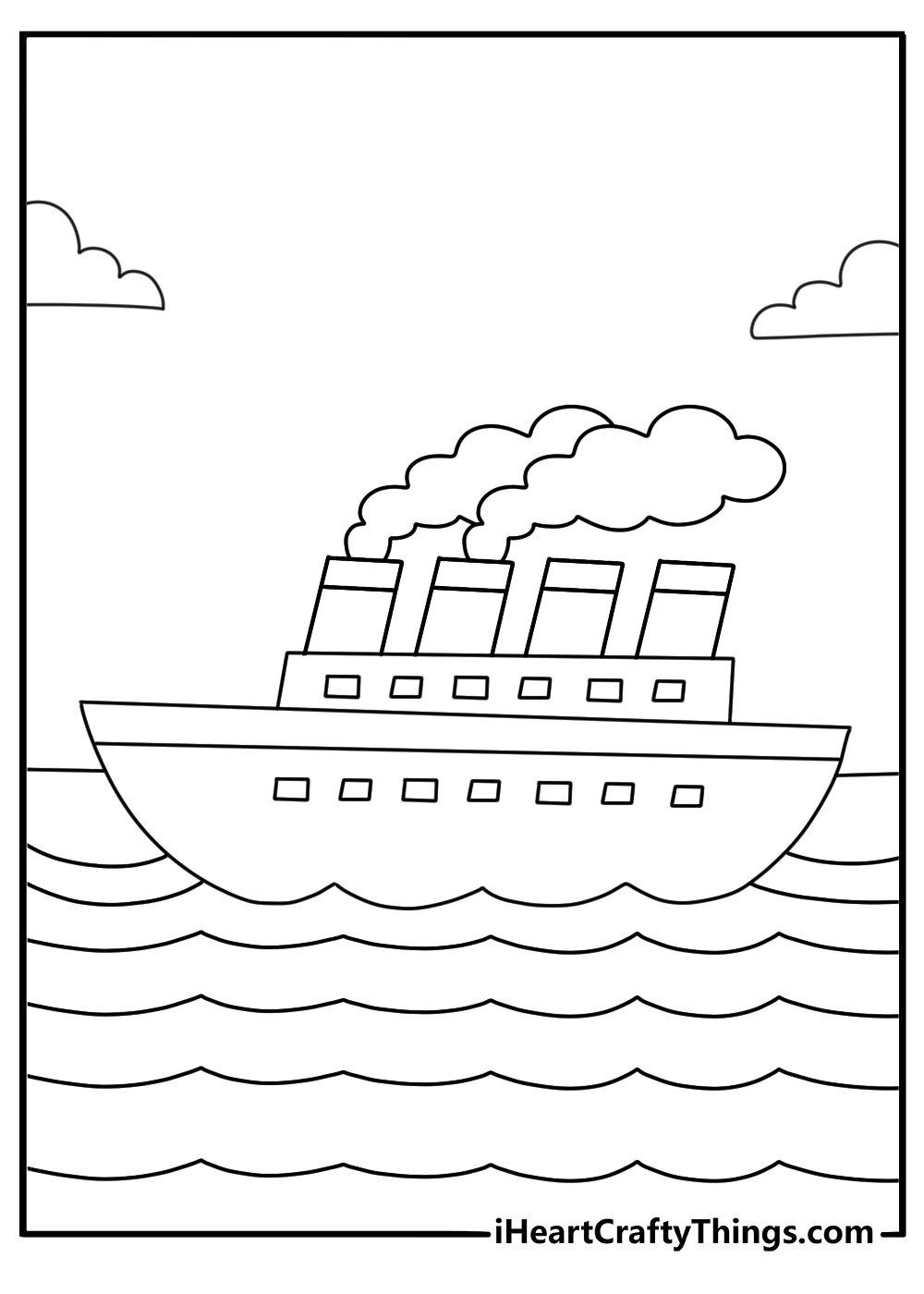 Cute simplified Titanic for kids easy coloring page printable pdf