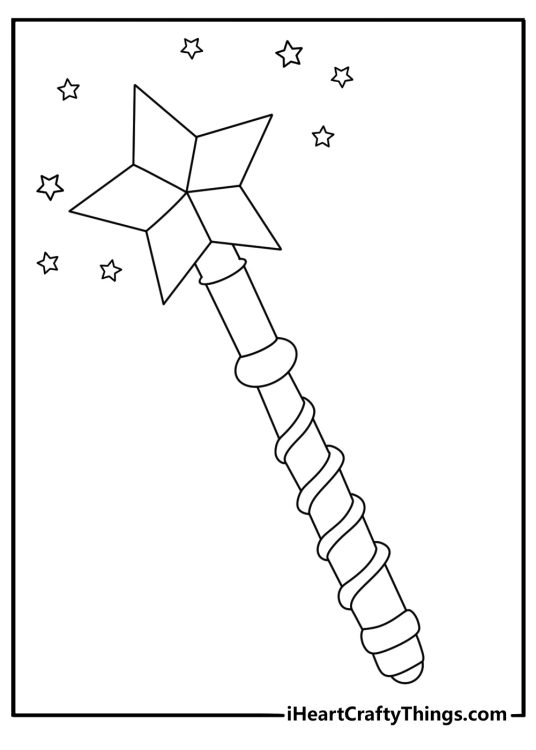Cute star coloring page with a wand leaving a magic trail