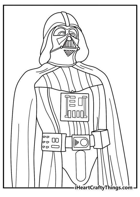 Darth Vader helmet and chest control panel close up tech line art easy coloring page pdf