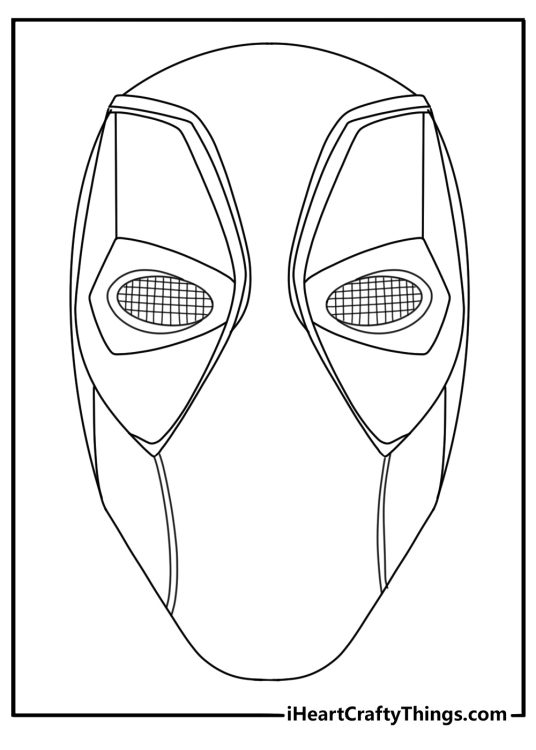Deadpool mask coloring page with large eye patches and bold suit lines