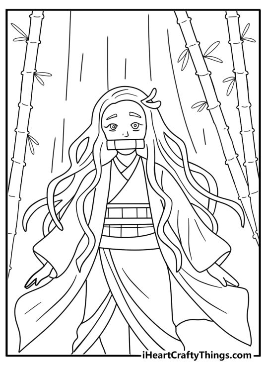 Demon Slayer bamboo forest coloring page