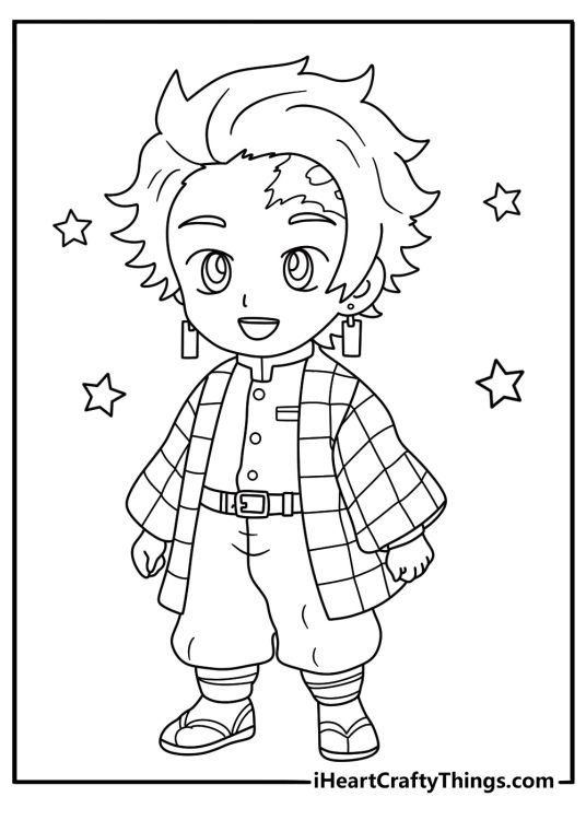 Demon Slayer chibi characters coloring page
