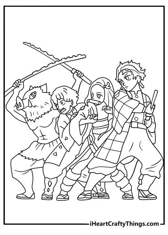Demon Slayer full team coloring page
