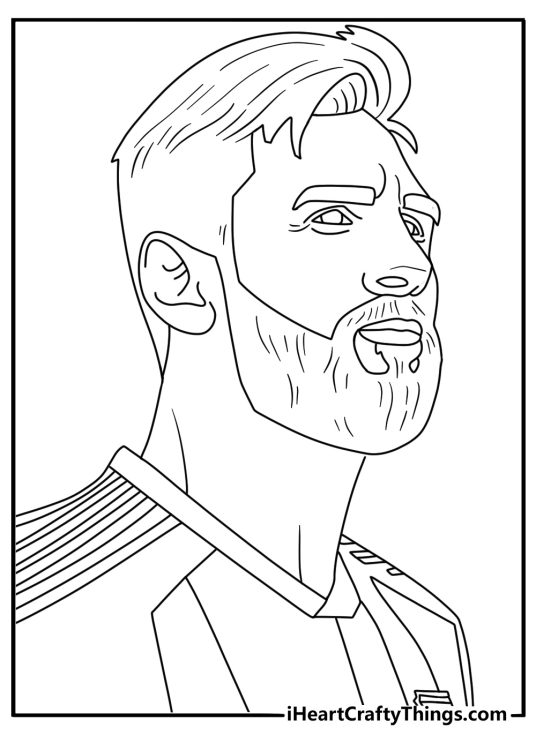 Detailed Lionel Messi printable with Messi portrait beside Argentina stripes