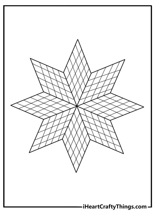 Detailed star coloring page for adults with quilt patchwork patterns