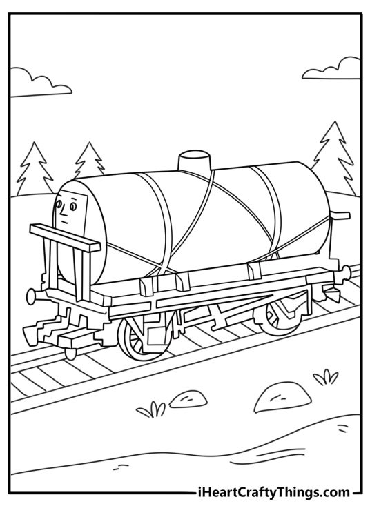 Diesel moving oil tanker cars in the yard coloring page for adults