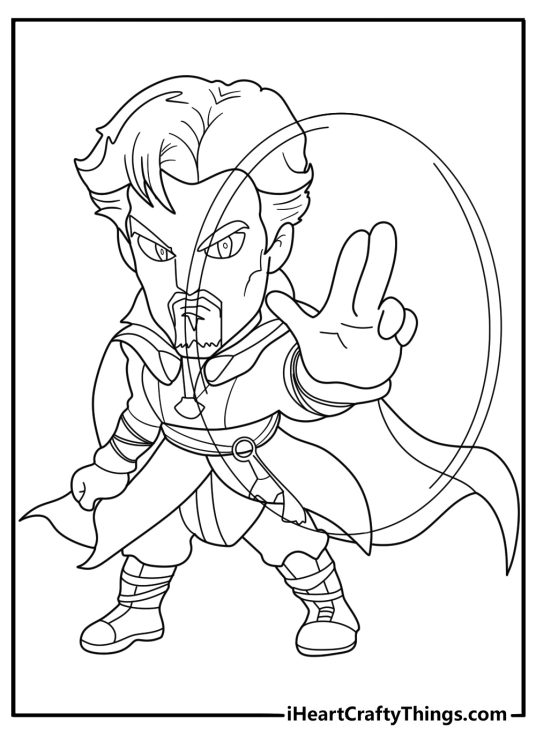 Doctor Strange advanced superhero coloring sheet for adults casting magic circle portal
