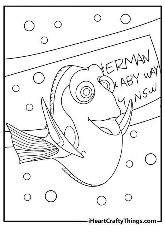 Dory reading directions from underwater sign fun coloring page