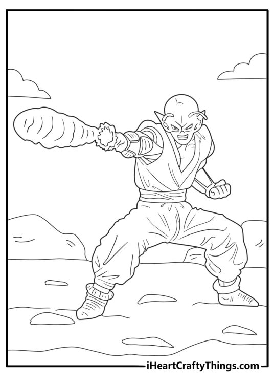 Dragon Ball coloring page of Piccolo using special beam cannon