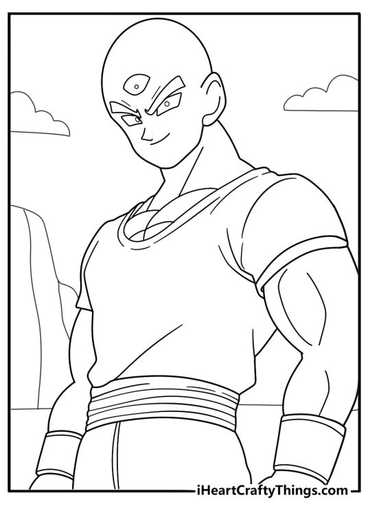 Dragon Ball coloring picture of Tien with third eye visible